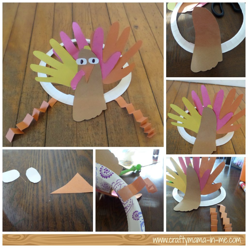 Festive Turkey Handprint and Footprint Paper Plate Hat