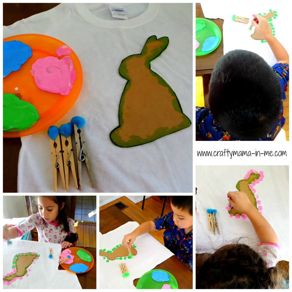 Cute and Easy Colorful Easter Bunny Shirts made with Pom Poms